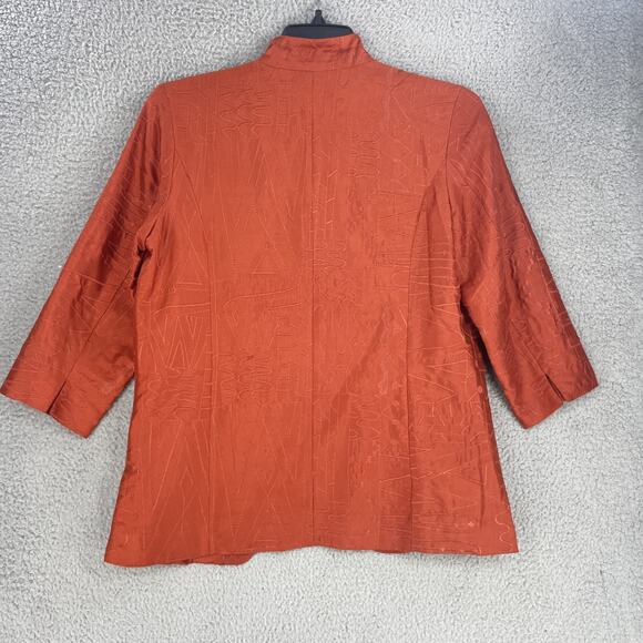 Chicos Jacket Womens Orange Silk Embroidered Sz 1/ Medium / 8 Open Front Boho - Picture 5 of 8